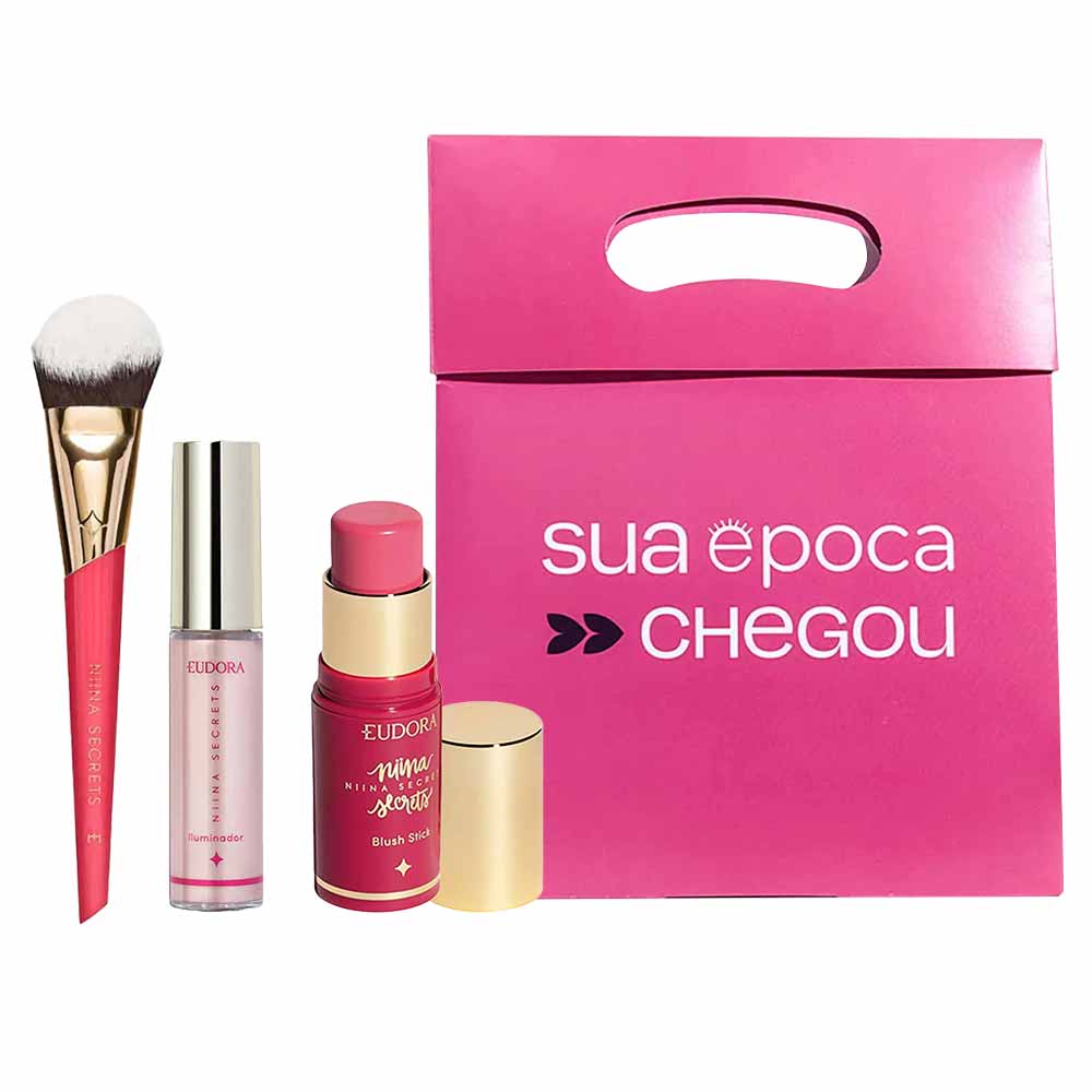 Kit de Natal Eudora – Iluminador + Pincel Multifuncional + Blush Stick + Sacola Presenteável